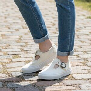 Vans White Flats with Buckle Detail
